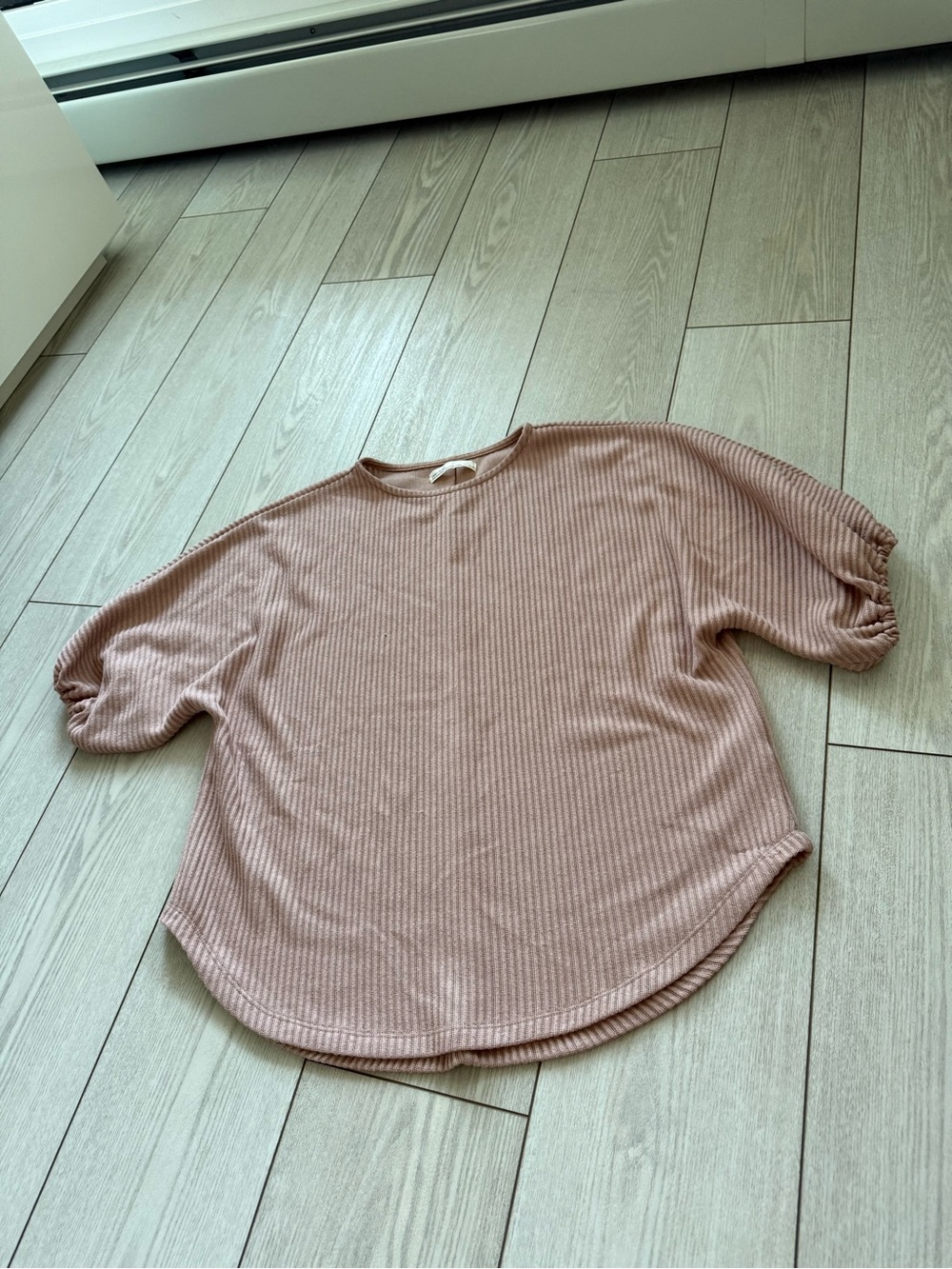 Oak + Fort XS blush pink ribbed short sleeve sweater tee casual cozy crewneck